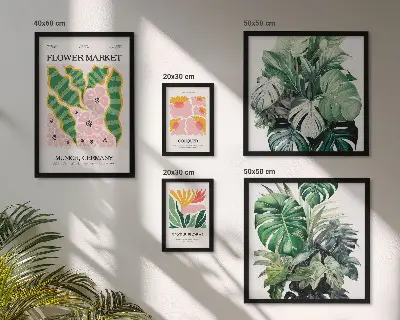 Komplet ujemajočih se slik z rastlinskimi motivi boho cvetja