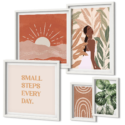Set 5 slik v okvirju Rastlinski motiv v boho slogu