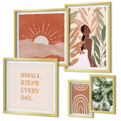 Set 5 slik v okvirju Rastlinski motiv v boho slogu