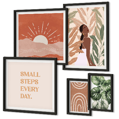 Set 5 slik v okvirju Rastlinski motiv v boho slogu