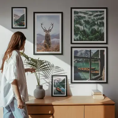Komplet ujemajočih se slik narava z motivi divjih živali in gora