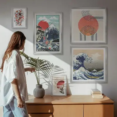Poliptih Valovi japonskih umetniških motivov v okvirju