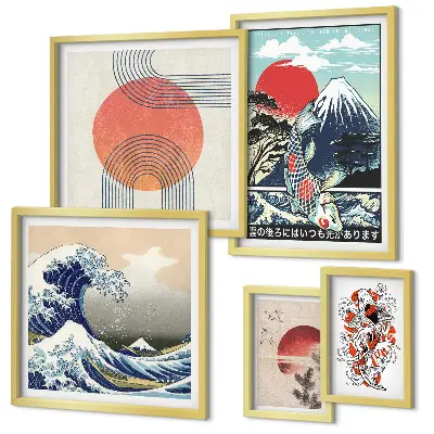 Poliptih Valovi japonskih umetniških motivov v okvirju