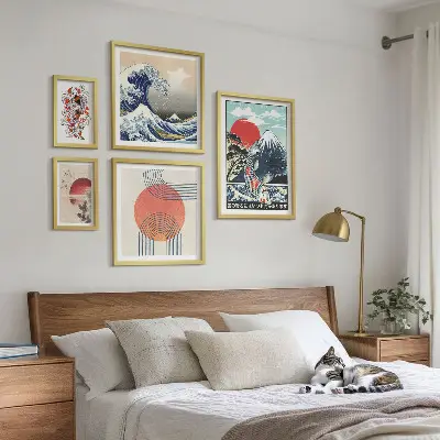 Poliptih Valovi japonskih umetniških motivov v okvirju