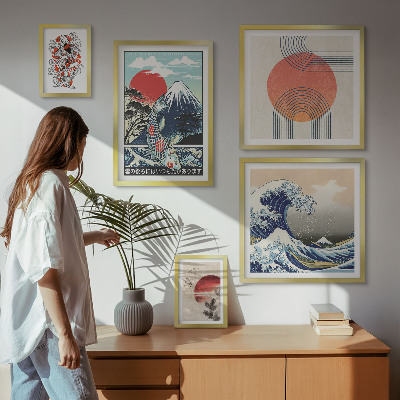 Poliptih v okvirju Valovi japonskih umetniških motivov