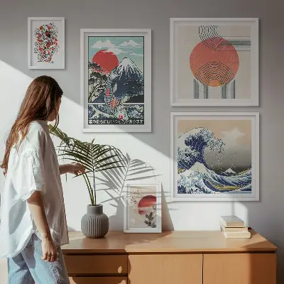 Poliptih Valovi japonskih umetniških motivov v okvirju