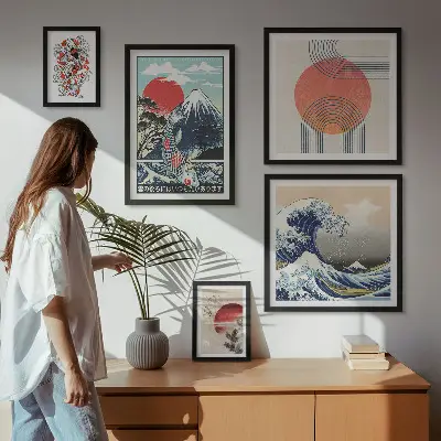 Poliptih Valovi japonskih umetniških motivov v okvirju