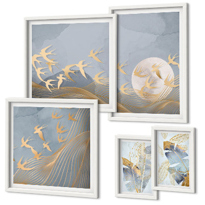 Set 5 slik v okvirju Elegantne ptice puščajo sivo