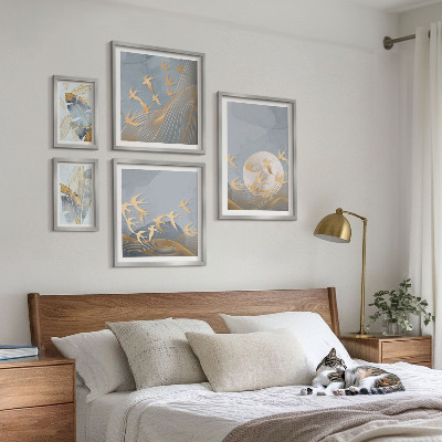 Set 5 slik v okvirju Elegantne ptice puščajo sivo