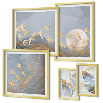 Set 5 slik v okvirju Elegantne ptice puščajo sivo