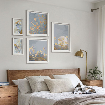 Set 5 slik v okvirju Elegantne ptice puščajo sivo