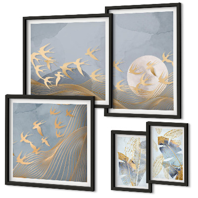 Set 5 slik v okvirju Elegantne ptice puščajo sivo