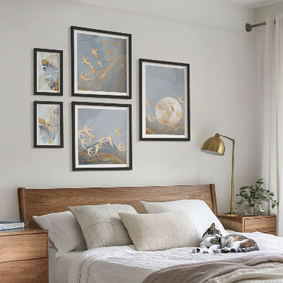 Set 5 slik v okvirju Elegantne ptice puščajo sivo