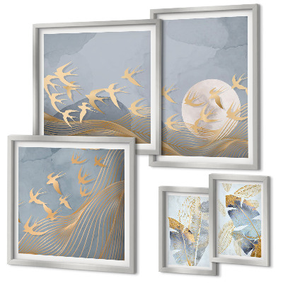 Set 5 slik v okvirju Elegantne ptice puščajo sivo