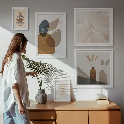 Boho rastlinski okraski poliptih v okvirju