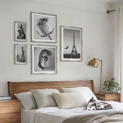 Poliptih v okvirju eleganten črno-beli motiv Pariza