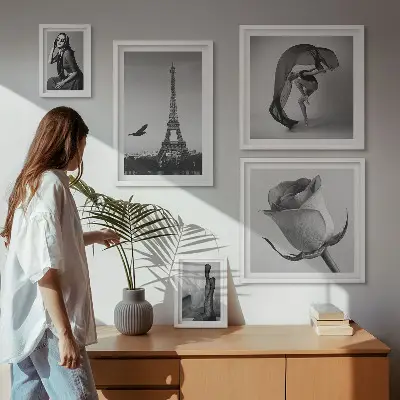 Poliptih v okvirju eleganten črno-beli motiv Pariza
