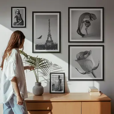 Poliptih v okvirju eleganten črno-beli motiv Pariza