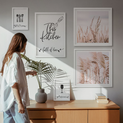 Komplet ujemajočih se slik Boho kuhinja obožuje kuhanje