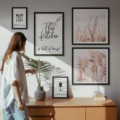 Komplet ujemajočih se slik za kuhinjo motiv boho kuhinja obožuje kuhanje