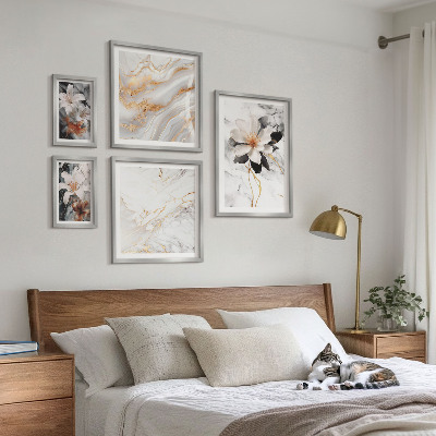 Set 5 slik v okvirju Cvetje marmorna eleganca