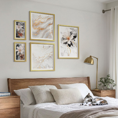 Set 5 slik v okvirju Cvetje marmorna eleganca