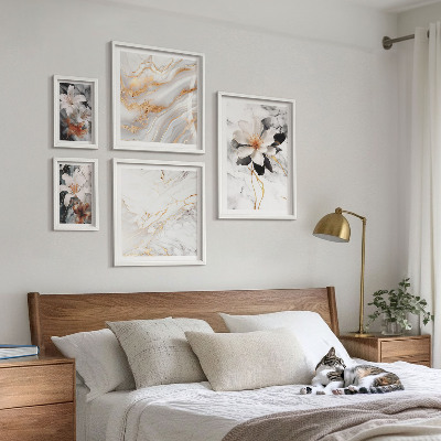 Set 5 slik v okvirju Cvetje marmorna eleganca