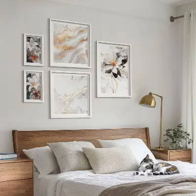 Cvetje marmorna eleganca komplet 5 slik v okvirju