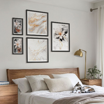Set 5 slik v okvirju Cvetje marmorna eleganca