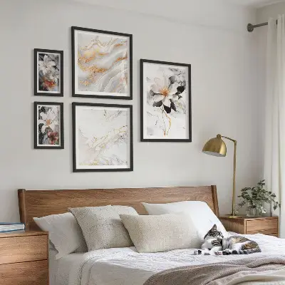 Cvetje marmorna eleganca komplet 5 slik v okvirju
