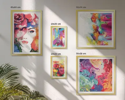 Komplet ujemajočih se slik Barviti abstraktni portreti