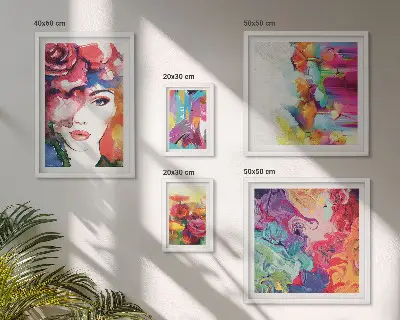 Komplet ujemajočih se slik Barviti abstraktni portreti