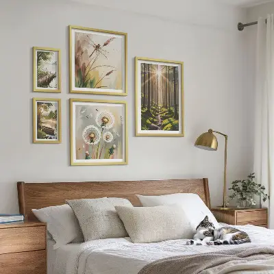 Komplet 5 slik v okvirju gozdne pokrajine z motivom narave in miru