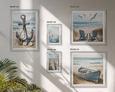 Komplet ujemajočih se slik z motivi obmorskega sloga in plaže