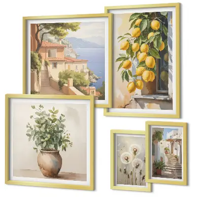 Poliptih v okvirju citrusni poudarki v mediteranskem slogu