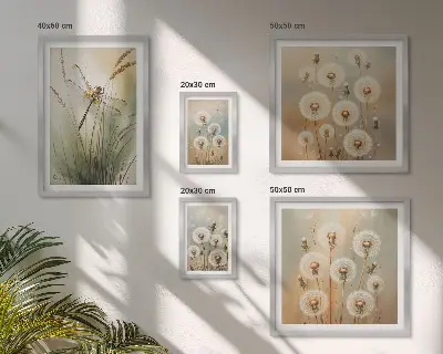 Komplet 5 slik v okvirju cvetlični motivi s kačjimi pastirji in regratom