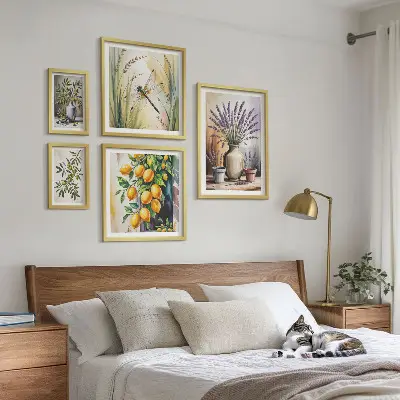 Poliptih v okvirju rustikalni motiv cvetlic, limon in oliv