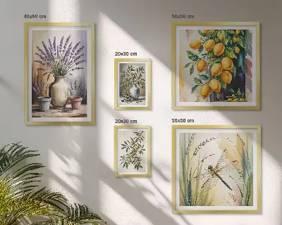 Poliptih v okvirju rustikalni motiv cvetlic, limon in oliv