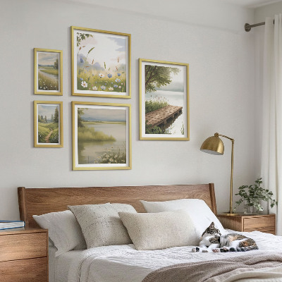 Set 5 slik v okvirju Mirne pokrajine s travniškim mostom