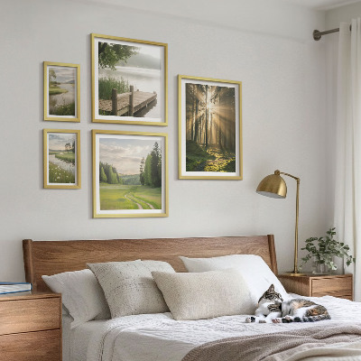 Komplet ujemajočih se slik Gozdne pokrajine sonce voda