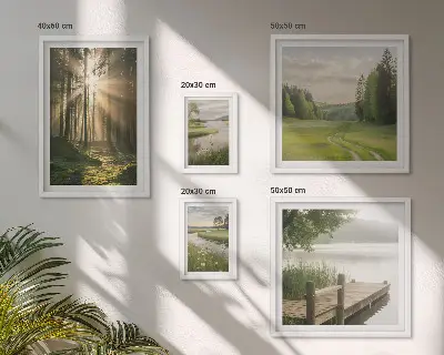 Komplet ujemajočih se slik gozdne pokrajine s soncem in vodo