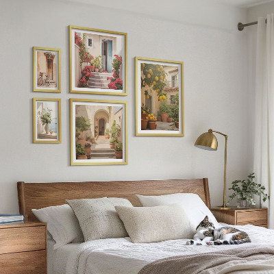 Komplet ujemajočih se slik Ulice, rože, agrumi, Provansa