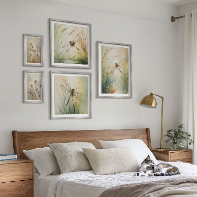 Komplet ujemajočih se slik Boho naravni motivi s kačjimi pastirji
