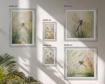 Komplet ujemajočih se slik z boho naravnimi motivi s kačjimi pastirji
