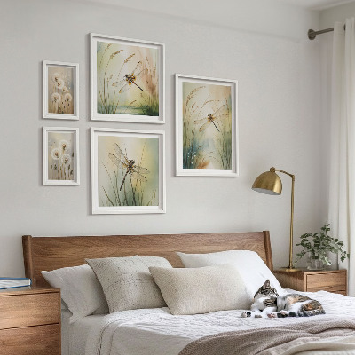 Komplet ujemajočih se slik Boho naravni motivi s kačjimi pastirji