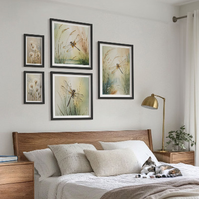 Komplet ujemajočih se slik Boho naravni motivi s kačjimi pastirji