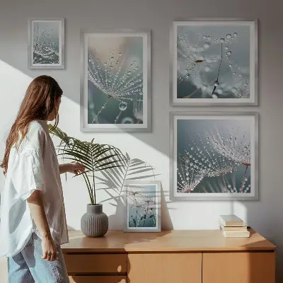 Minimalistične rastline Dewdrops komplet 5 slik v okvirju