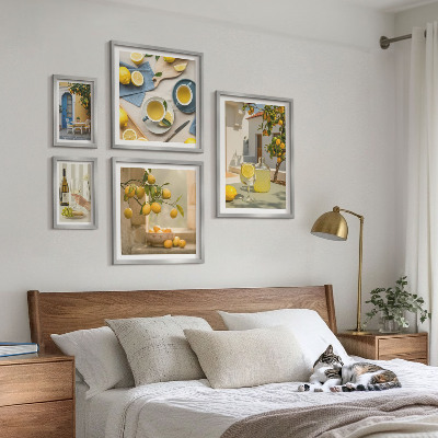 Set 5 slik v okvirju Rustične limone za kuhinjo