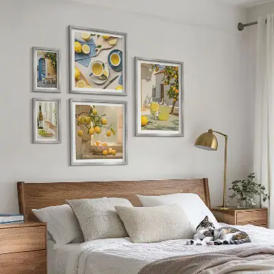 Komplet 5 slik v okvirju Rustične limone za kuhinjo