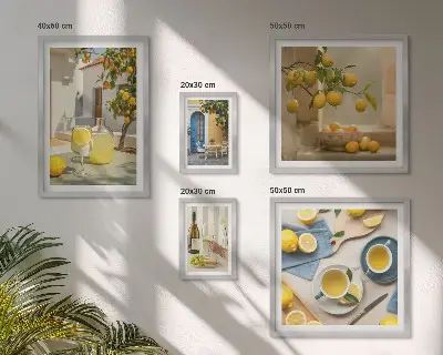 Komplet 5 slik v okvirju Rustične limone za kuhinjo